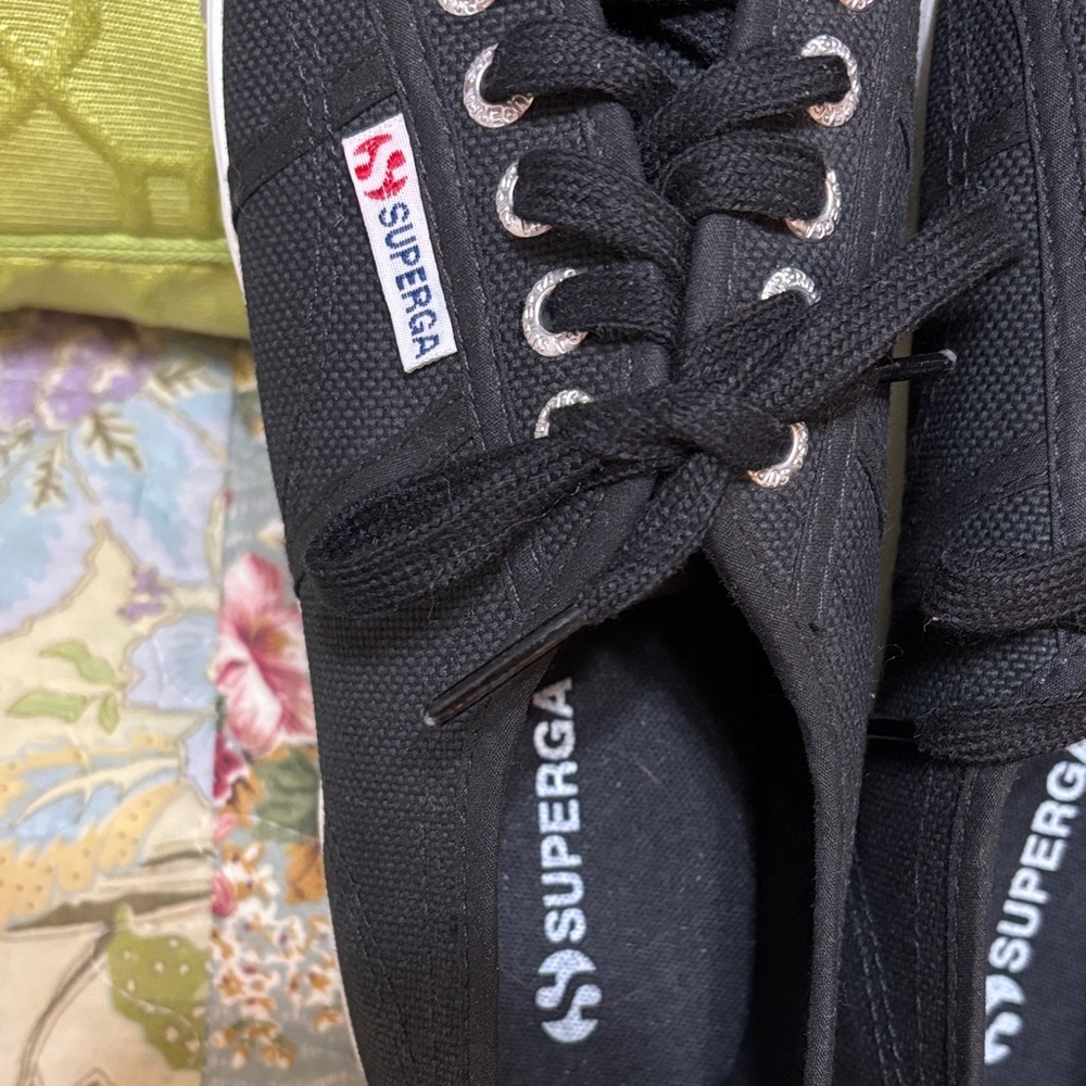NWT Superga Black Canvas Platform Sneakers with White Sole - Picture 2 of 11